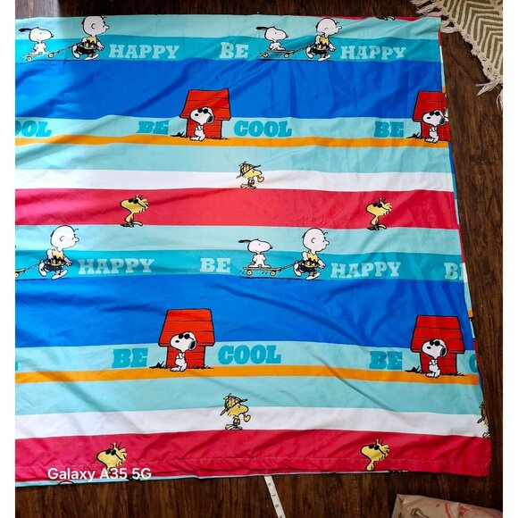 Peanuts Snoopy & Friends Twin Flat Sheet Blue Red White Striped Kids Bedding Cot - Picture 3 of 3